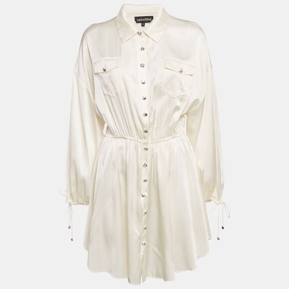 Retrofete Dresses & Skirts - Retrofete Cream Satin Gathered Mini Dress S
